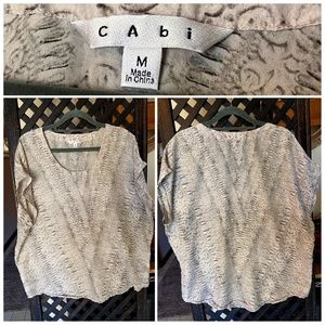 CAbi Silk Ivory Snake Lace Short Sleeve Shirt Dolman Blouse Top